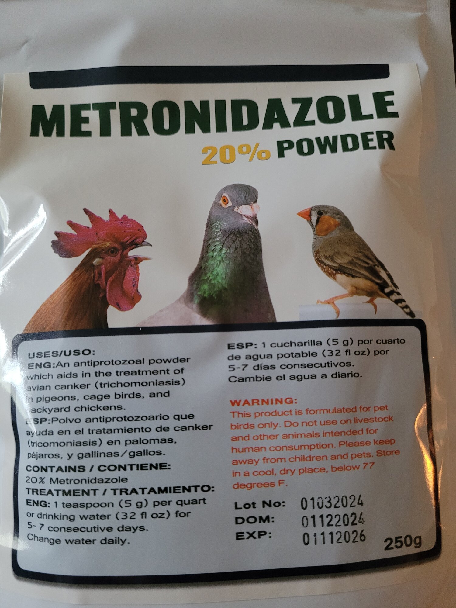 Metronidazole 20% Powder for Birds (Flagyl)