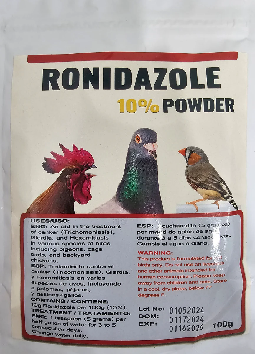 Ronidazole 10% Powder - for Cage Birds, Pigeons, & Backyard Chickens